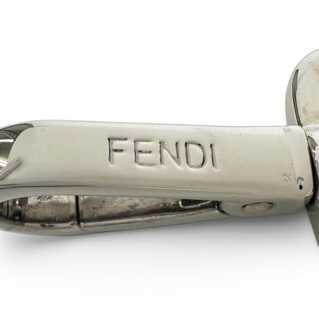 極美品▲FENDI フェンディ ズッカ柄 ラバー使い レザー キーホルダー チャーム ストラップ レッド ブラック イタリア製 レディース