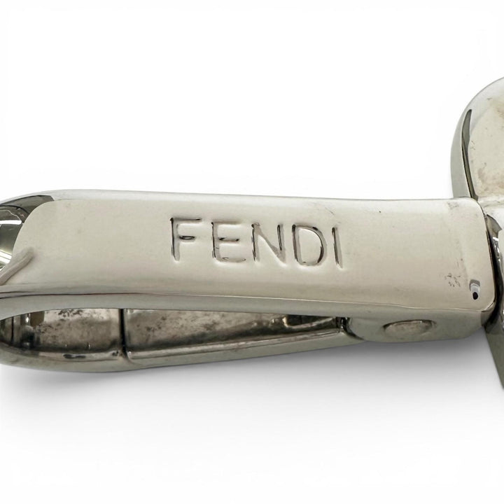 極美品▲FENDI フェンディ ズッカ柄 ラバー使い レザー キーホルダー チャーム ストラップ レッド ブラック イタリア製 レディース