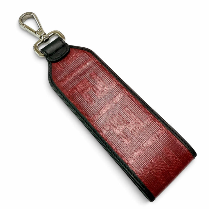 極美品▲FENDI フェンディ ズッカ柄 ラバー使い レザー キーホルダー チャーム ストラップ レッド ブラック イタリア製 レディース