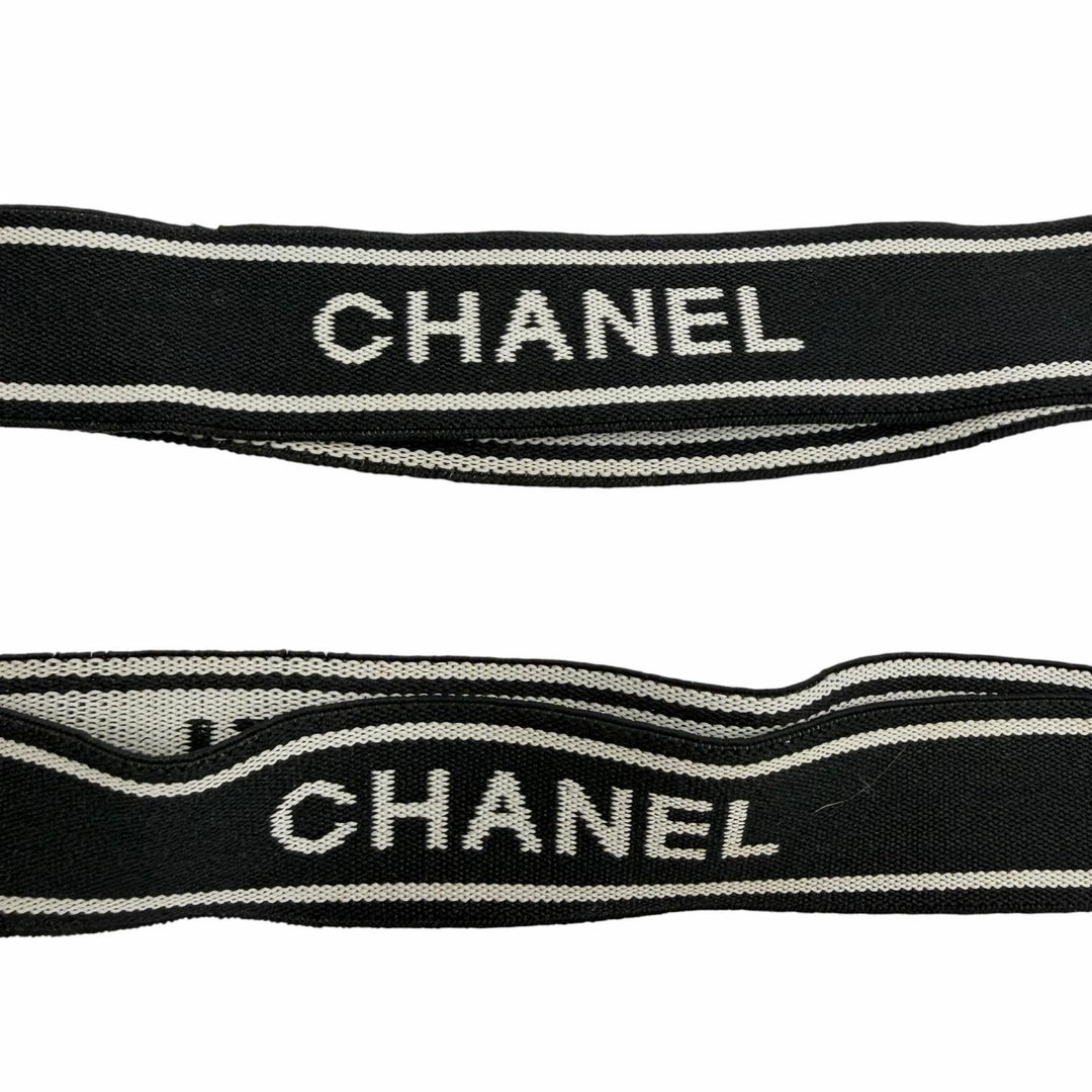 美品◇CHANEL シャネル ヴィンテージ ロゴ ココマーク金具付き レザー サスペンダー ブラック イタリア製 レディース 箱付き