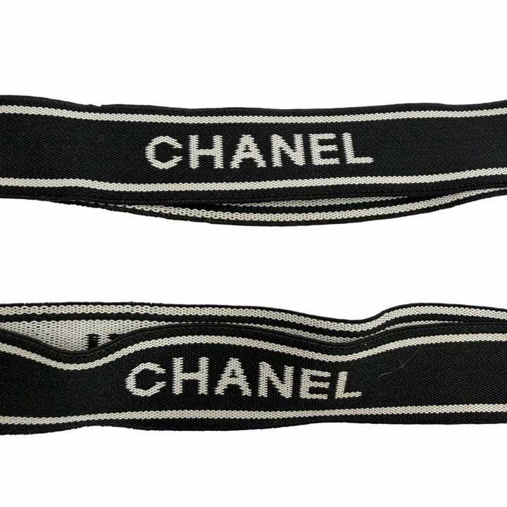 美品◇CHANEL シャネル ヴィンテージ ロゴ ココマーク金具付き レザー サスペンダー ブラック イタリア製 レディース 箱付き