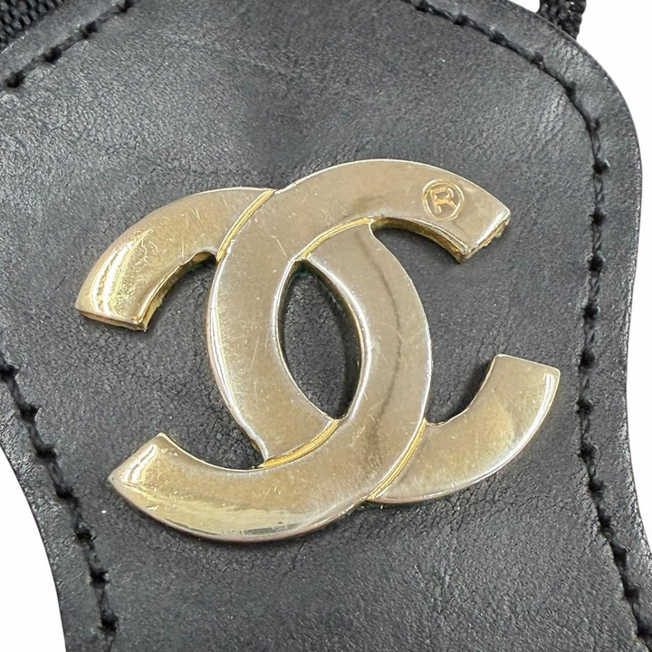 美品◇CHANEL シャネル ヴィンテージ ロゴ ココマーク金具付き レザー サスペンダー ブラック イタリア製 レディース 箱付き
