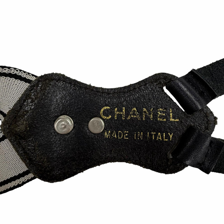 美品◇CHANEL シャネル ヴィンテージ ロゴ ココマーク金具付き レザー サスペンダー ブラック イタリア製 レディース 箱付き