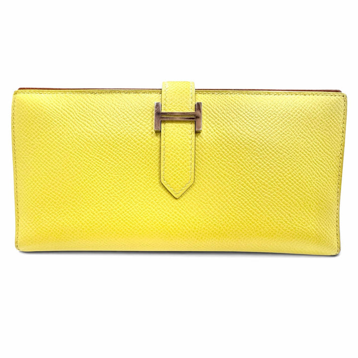 美品◇HERMES エルメス ベアンスフレ ヴェルソ ヴォーエプソン ライム テールバテュー バイカラー シルバー金具 長財布 Z刻印 フランス製