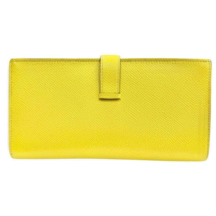 美品◇HERMES エルメス ベアンスフレ ヴェルソ ヴォーエプソン ライム テールバテュー バイカラー シルバー金具 長財布 Z刻印 フランス製