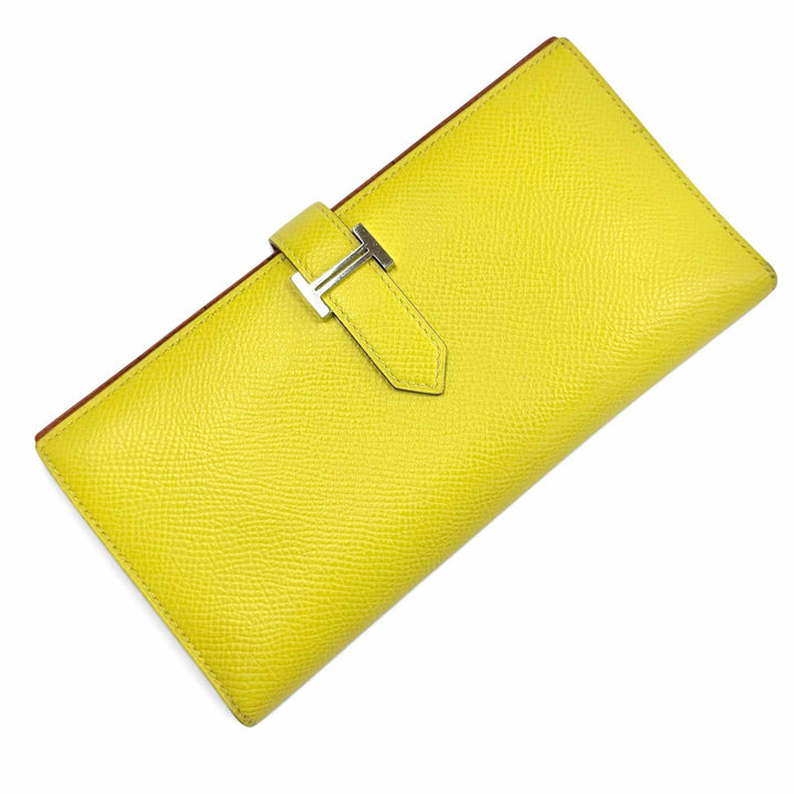 美品◇HERMES エルメス ベアンスフレ ヴェルソ ヴォーエプソン ライム テールバテュー バイカラー シルバー金具 長財布 Z刻印 フランス製