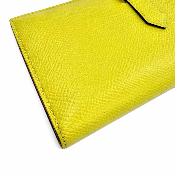 美品◇HERMES エルメス ベアンスフレ ヴェルソ ヴォーエプソン ライム テールバテュー バイカラー シルバー金具 長財布 Z刻印 フランス製