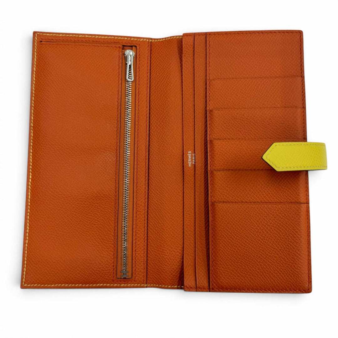 美品◇HERMES エルメス ベアンスフレ ヴェルソ ヴォーエプソン ライム テールバテュー バイカラー シルバー金具 長財布 Z刻印 フランス製