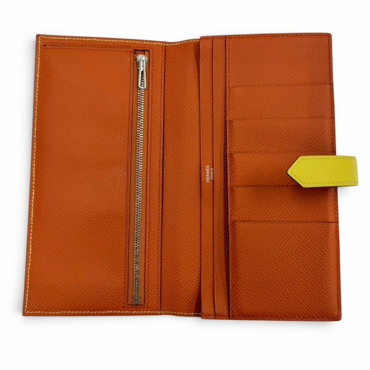 美品◇HERMES エルメス ベアンスフレ ヴェルソ ヴォーエプソン ライム テールバテュー バイカラー シルバー金具 長財布 Z刻印 フランス製