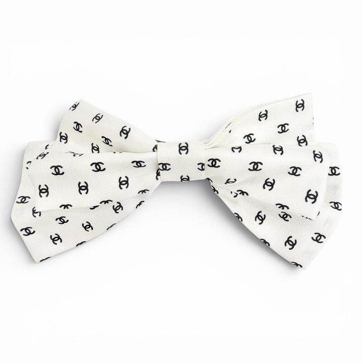 極美品△CHANEL シャネル 25SS 25P AAA821 ミニココマーク柄 リボン バレッタ ヘアアクセサリー 髪留め ホワイト ブラック レディース