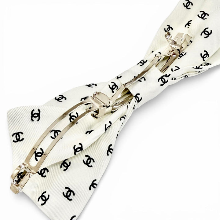 極美品△CHANEL シャネル 25SS 25P AAA821 ミニココマーク柄 リボン バレッタ ヘアアクセサリー 髪留め ホワイト ブラック レディース