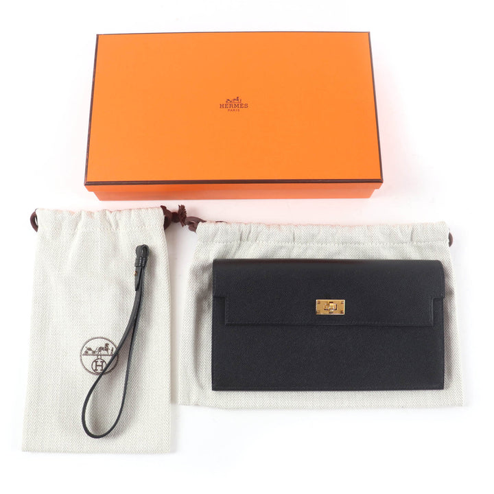 極美品☆HERMES エルメス ケリー・ポケット ロング ヴォーエプソン ゴールド金具 長財布 ブラック W刻印 フランス製 箱・保存袋付き