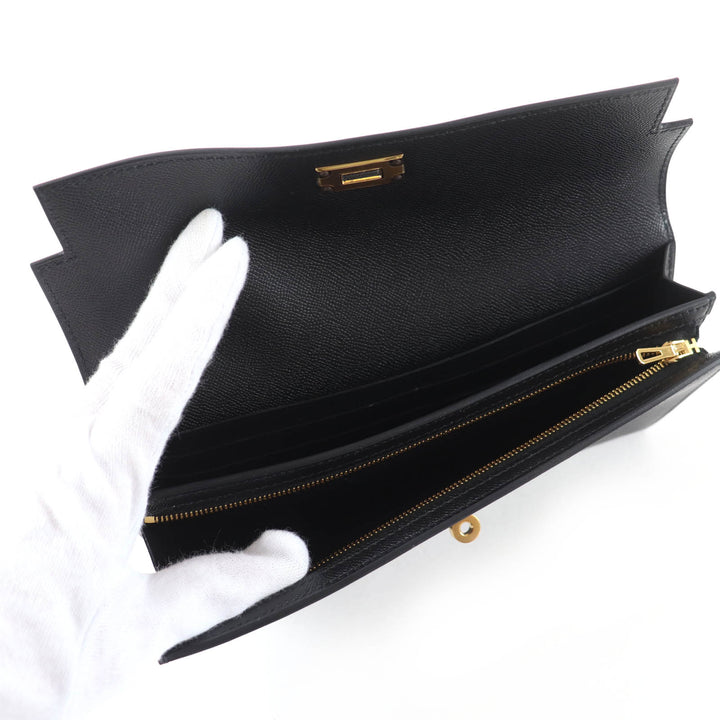 極美品☆HERMES エルメス ケリー・ポケット ロング ヴォーエプソン ゴールド金具 長財布 ブラック W刻印 フランス製 箱・保存袋付き