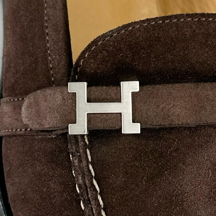 【ドンドン見直し】極美品▲HERMES エルメス シルバー金具 Hロゴ金具 スウェードレザー ローファー ブラウン 36 イタリア製 レディース