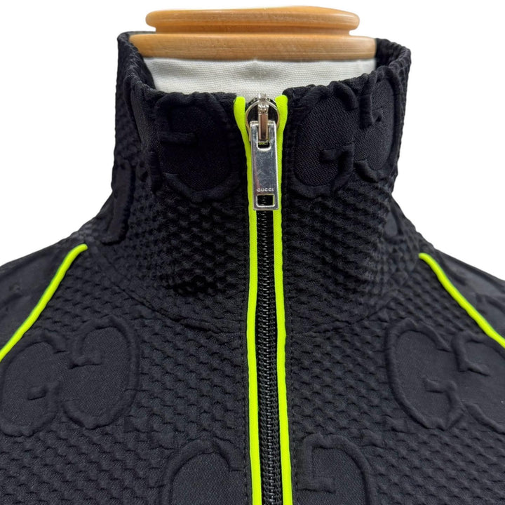 極美品▼GUCCI グッチ 724491 GGストレッチ ネオプレン ジップアップ ジャージ ジャケット ブラック イエロー S 正規品 メンズ