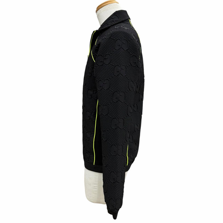 極美品▼GUCCI グッチ 724491 GGストレッチ ネオプレン ジップアップ ジャージ ジャケット ブラック イエロー S 正規品 メンズ