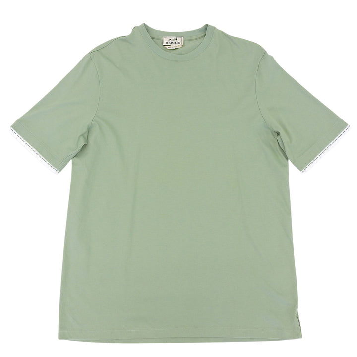 美品▲HERMES エルメス コットン100％ サドルステッチデザイン ショートスリーブ 半袖Ｔシャツ グリーン M イタリア製 正規品 メンズ