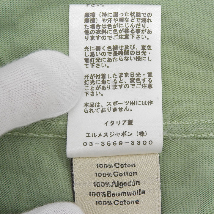 美品▲HERMES エルメス コットン100％ サドルステッチデザイン ショートスリーブ 半袖Ｔシャツ グリーン M イタリア製 正規品 メンズ