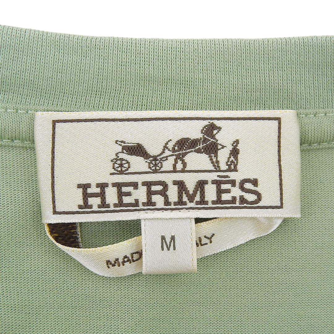 美品▲HERMES エルメス コットン100％ サドルステッチデザイン ショートスリーブ 半袖Ｔシャツ グリーン M イタリア製 正規品 メンズ