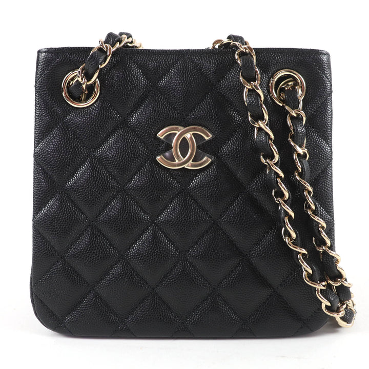 未使用☆CHANEL シャネル AS3176 キャビアスキン マトラッセ ココマーク ミニバケット チェーンショルダー ハンドバッグ 黒 ゴールド金具