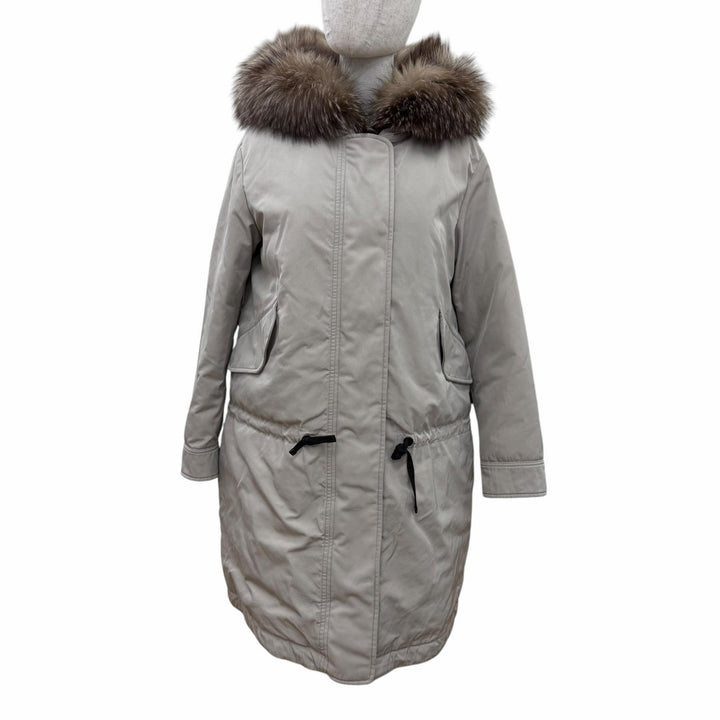 美品☆MONCLER モンクレール C20934987715 VERONICA ロゴワッペン・フォックスファー・フード付 ダウンコート 1 ベージュ レディース