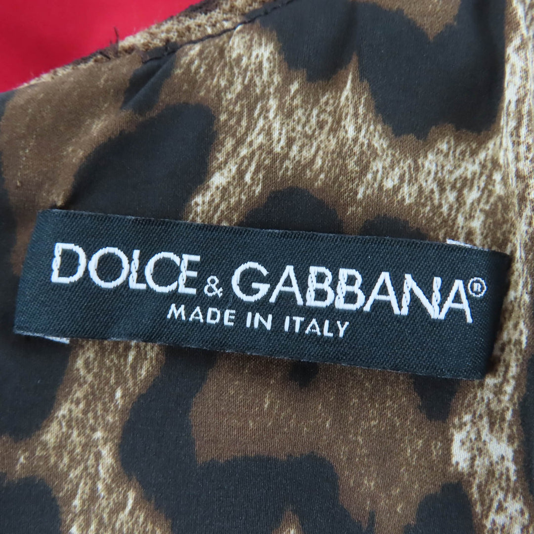 美品☆DOLCE&amp;GABBANA ドルチェ＆ガッバーナ F6E7RT レオパード柄 ノースリーブ ワンピース レッド ブラウン系 40 イタリア製 正規品