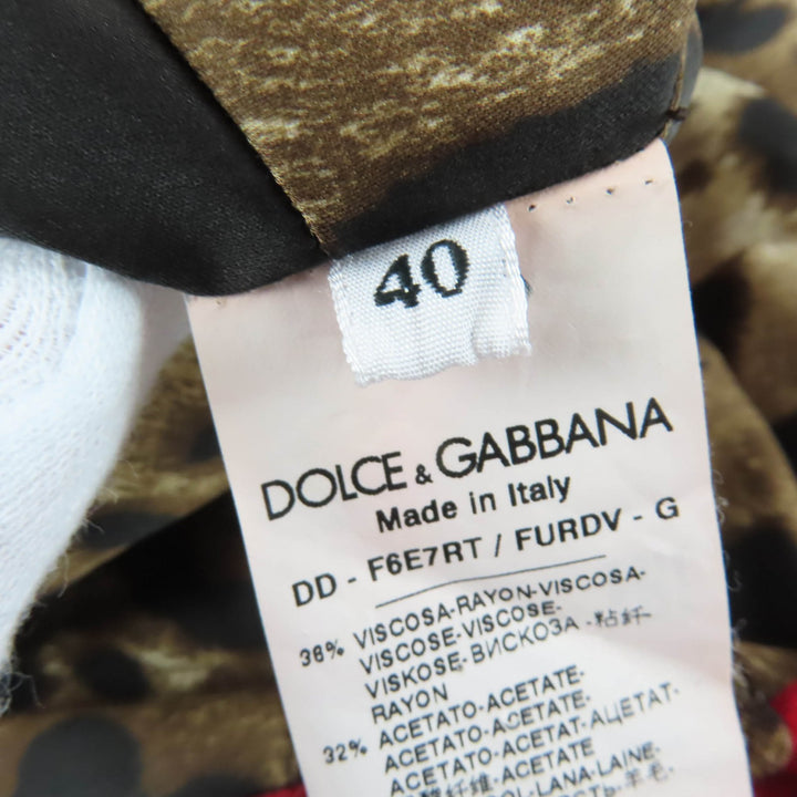 美品☆DOLCE&amp;GABBANA ドルチェ＆ガッバーナ F6E7RT レオパード柄 ノースリーブ ワンピース レッド ブラウン系 40 イタリア製 正規品