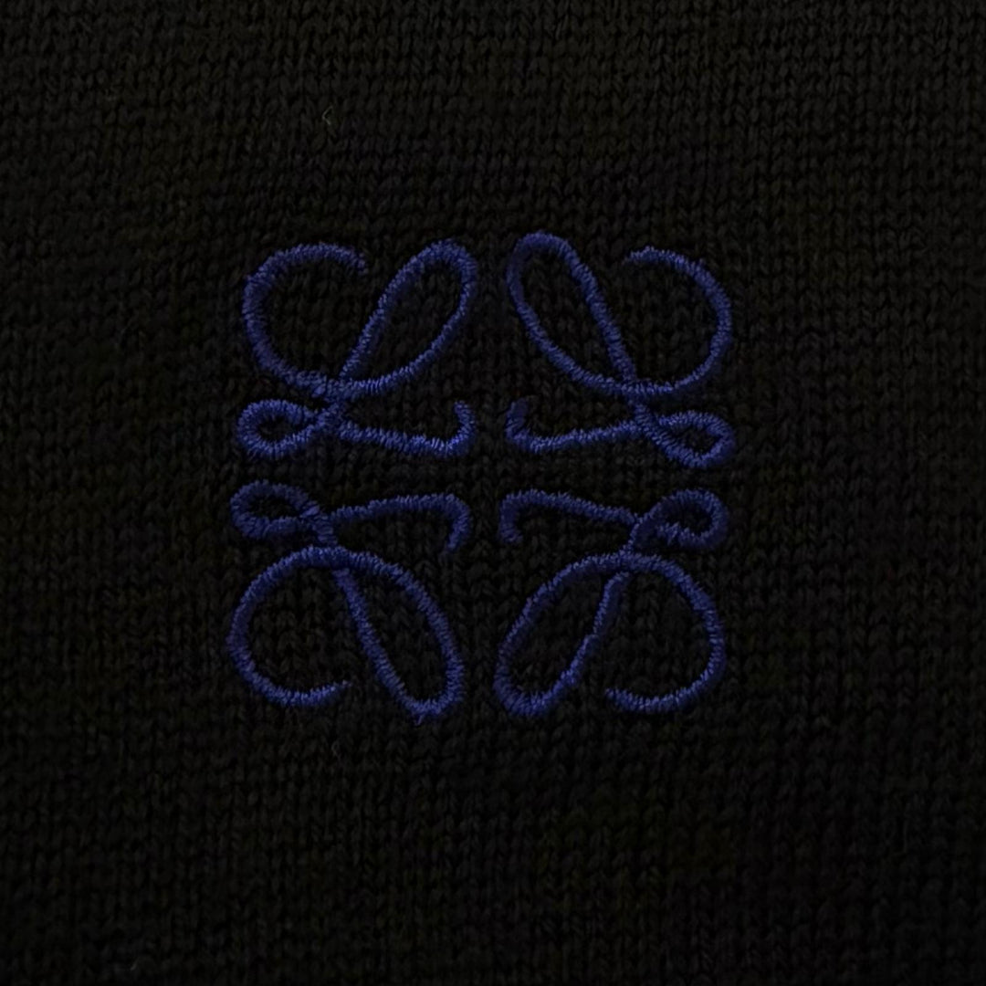 未使用品□LOEWE ロエベ Q825Y16K04 ウール アナグラムロゴ刺繍 エンブロイダリー 薄手 ニットカーディガン ブラック M 正規品 メンズ