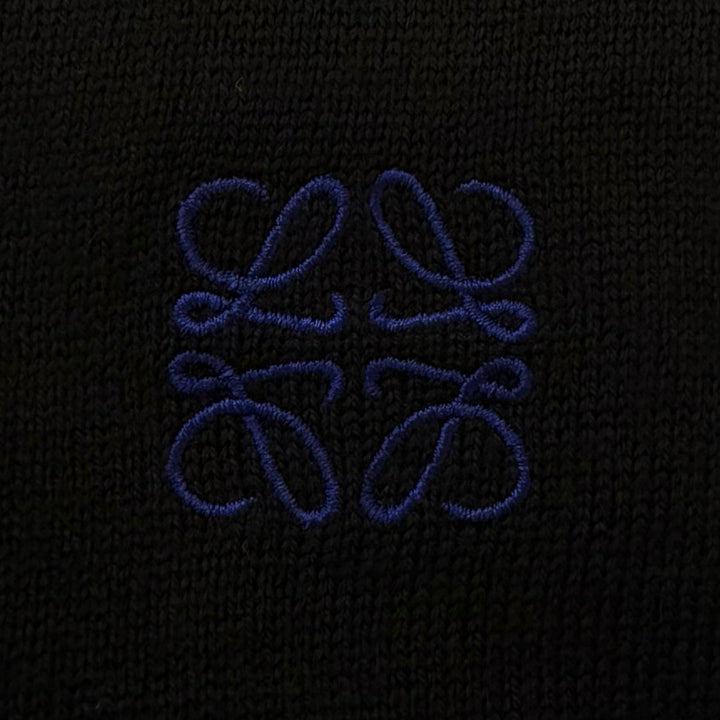 未使用品□LOEWE ロエベ Q825Y16K04 ウール アナグラムロゴ刺繍 エンブロイダリー 薄手 ニットカーディガン ブラック M 正規品 メンズ