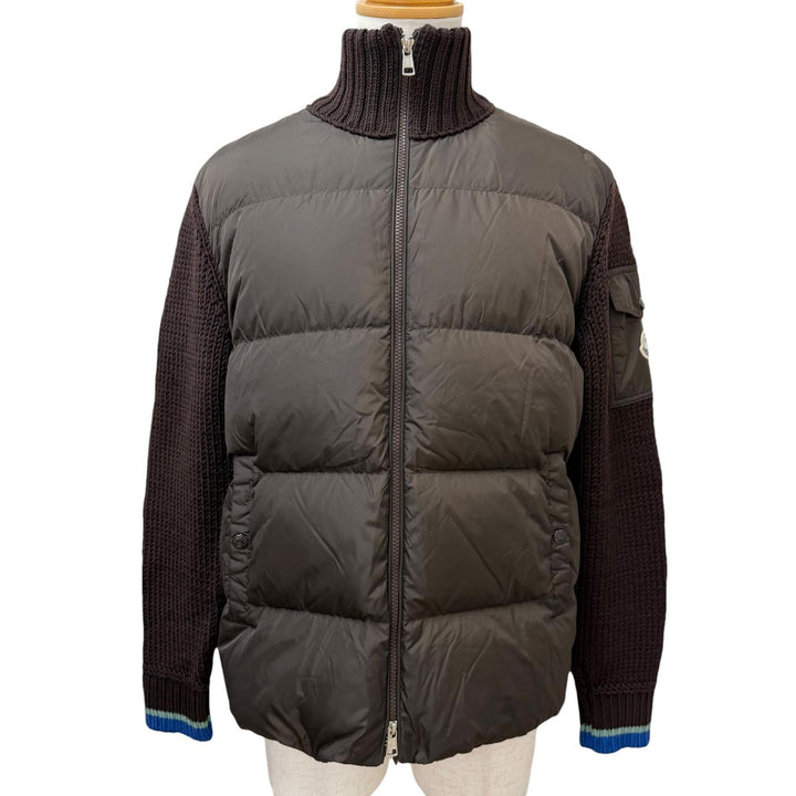 美品□MONCLER モンクレール 2024年製 J20919B00029 羊毛 ダウン切り替え ニットジャケット ブルゾンジャケット ブラウン L 正規品