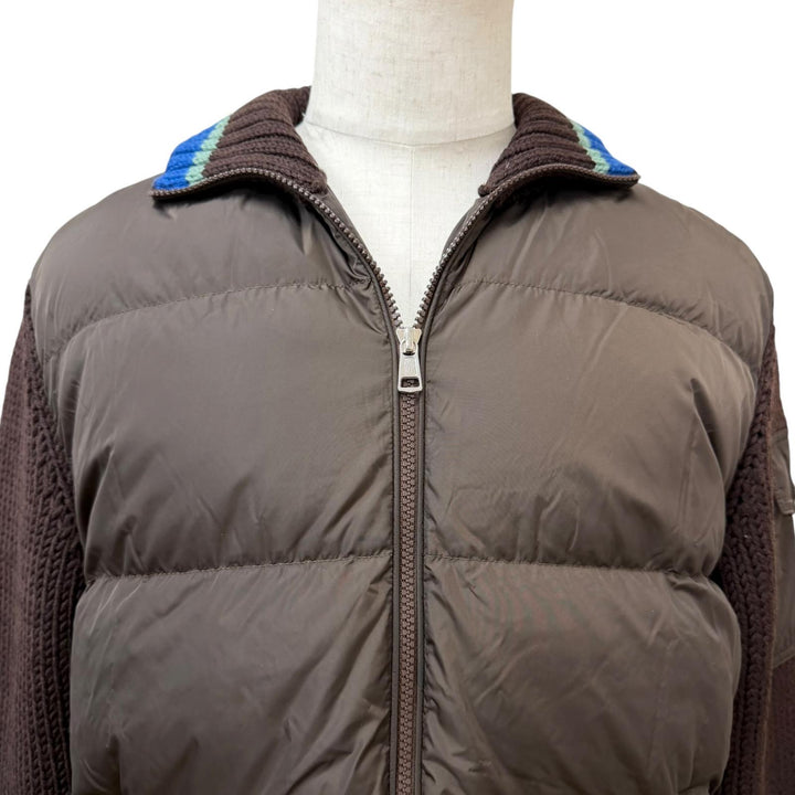 美品□MONCLER モンクレール 2024年製 J20919B00029 羊毛 ダウン切り替え ニットジャケット ブルゾンジャケット ブラウン L 正規品