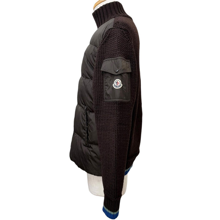 美品□MONCLER モンクレール 2024年製 J20919B00029 羊毛 ダウン切り替え ニットジャケット ブルゾンジャケット ブラウン L 正規品