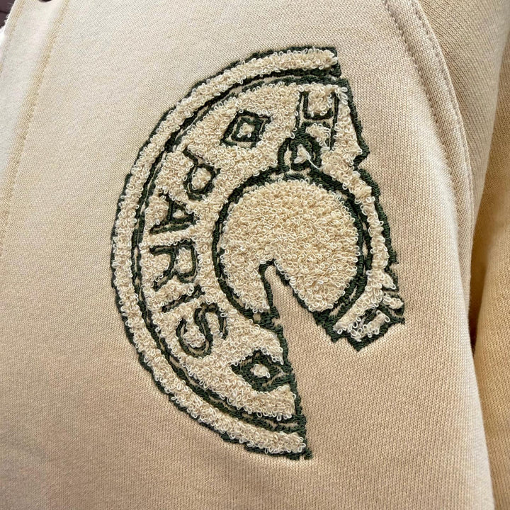 極美品▼HERMES エルメス 25SS H557850HA クルー ド セル セリエボタン ロゴ刺繍 裏起毛 ジャケット テディブルゾン イエロー L 正規品