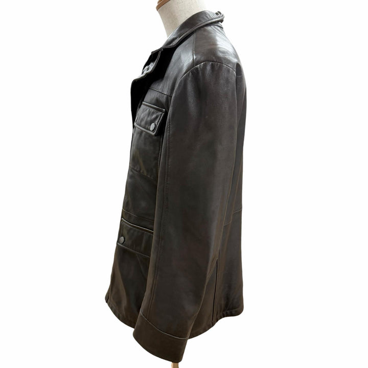 良品□HUGO BOSS ヒューゴボス ラムレザー ライダースジャケット バイカージャケット ブラウン 48 正規品 ガーメント・ハンガー付き