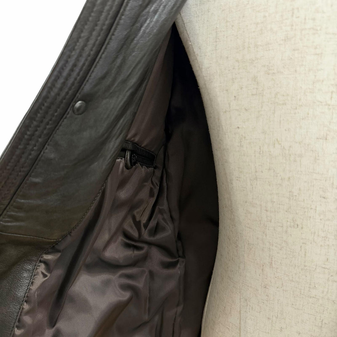 良品□HUGO BOSS ヒューゴボス ラムレザー ライダースジャケット バイカージャケット ブラウン 48 正規品 ガーメント・ハンガー付き
