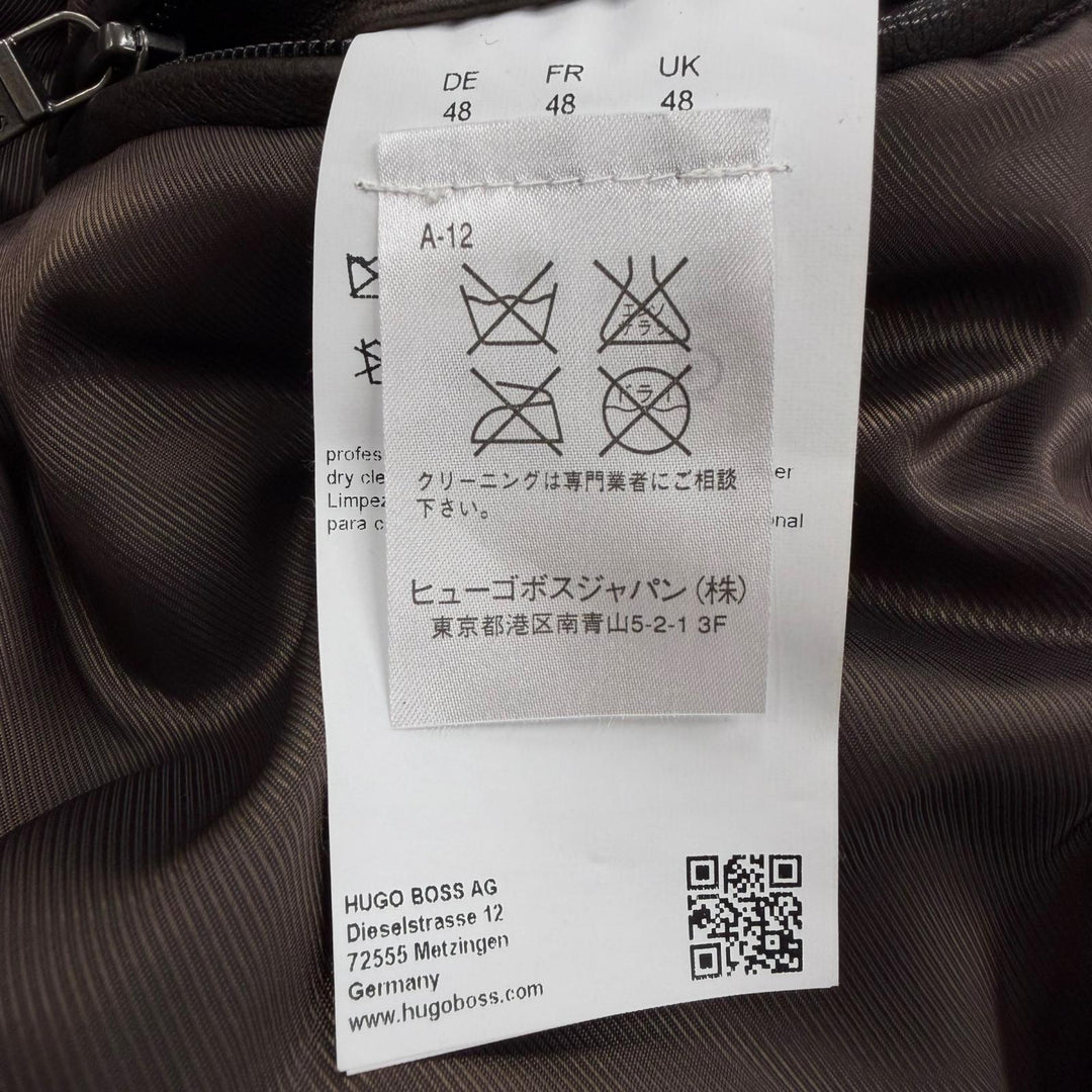 良品□HUGO BOSS ヒューゴボス ラムレザー ライダースジャケット バイカージャケット ブラウン 48 正規品 ガーメント・ハンガー付き