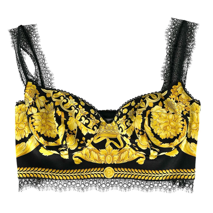 極美品▲VERSACE ヴェルサーチ A78760 シルク100％ バロック柄 ビスチェ ブラレット ブラック イエロー 38 イタリア製 正規品 レディース