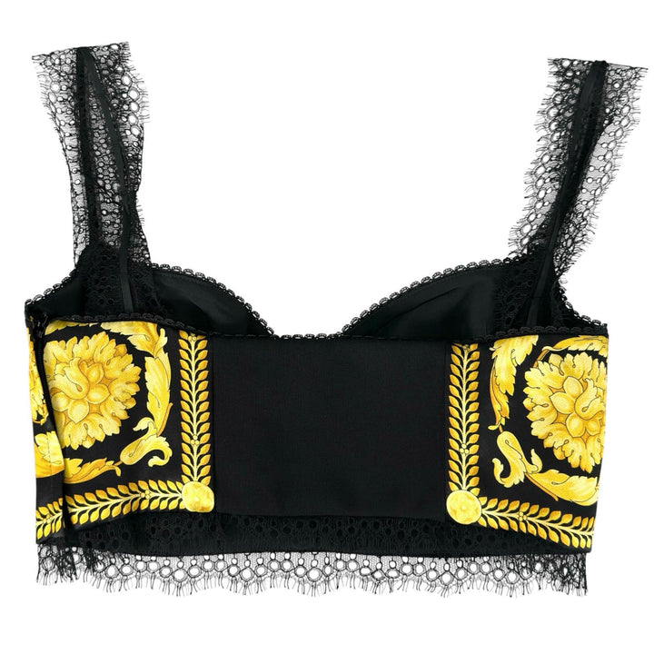 極美品▲VERSACE ヴェルサーチ A78760 シルク100％ バロック柄 ビスチェ ブラレット ブラック イエロー 38 イタリア製 正規品 レディース