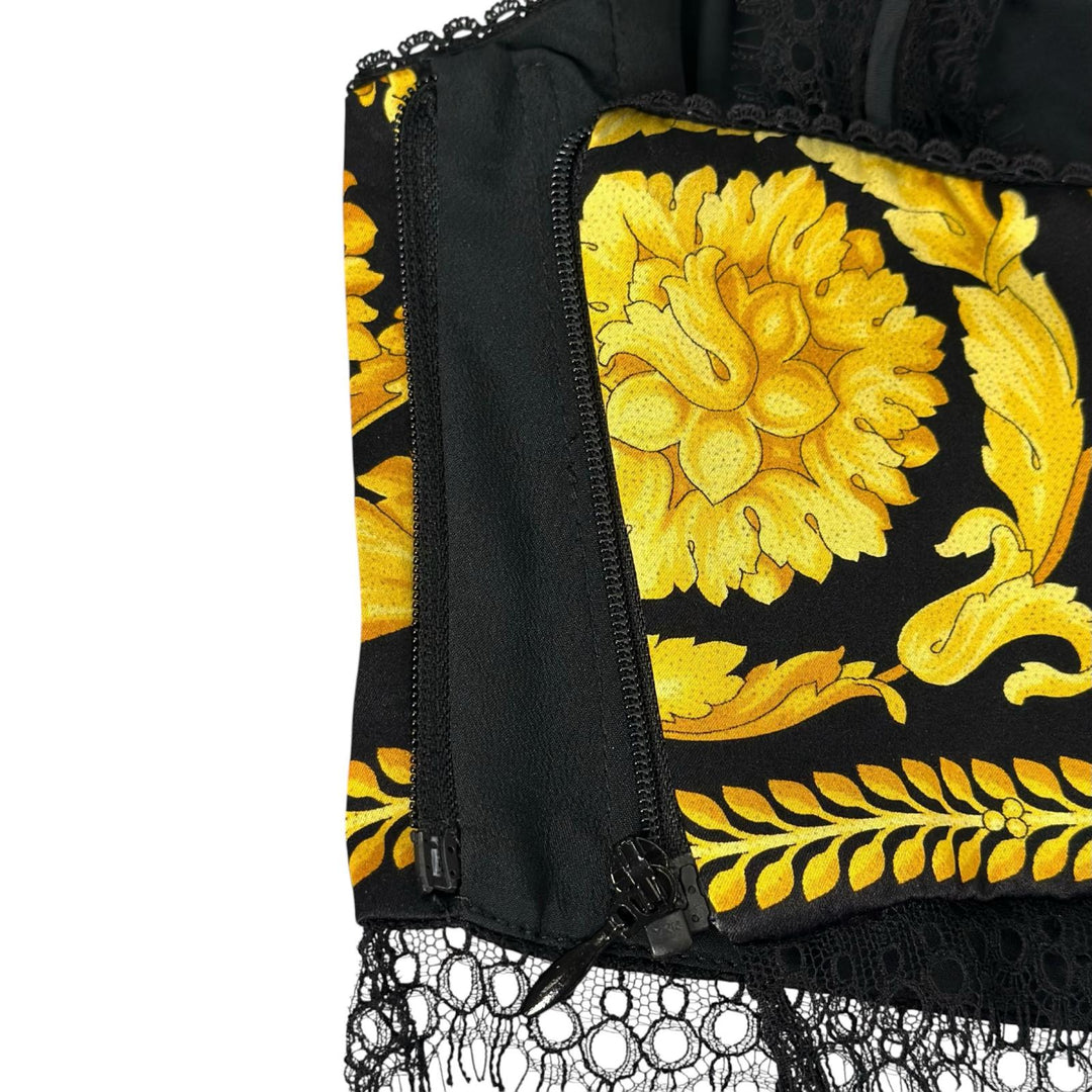 極美品▲VERSACE ヴェルサーチ A78760 シルク100％ バロック柄 ビスチェ ブラレット ブラック イエロー 38 イタリア製 正規品 レディース