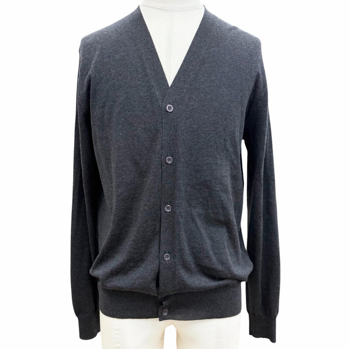 極美品▼PRADA プラダ 2022年製 DNA959 バージンウール100% Vネック ハイゲージニット カーディガン ダークグレー 50 伊製 正規品 メンズ