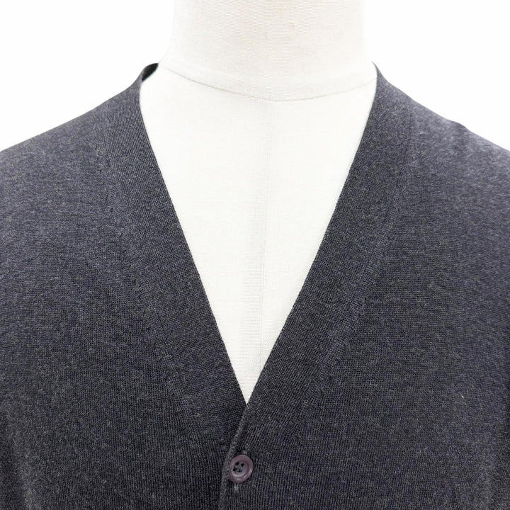 極美品▼PRADA プラダ 2022年製 DNA959 バージンウール100% Vネック ハイゲージニット カーディガン ダークグレー 50 伊製 正規品 メンズ