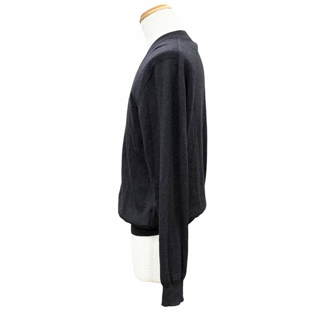 極美品▼PRADA プラダ 2022年製 DNA959 バージンウール100% Vネック ハイゲージニット カーディガン ダークグレー 50 伊製 正規品 メンズ
