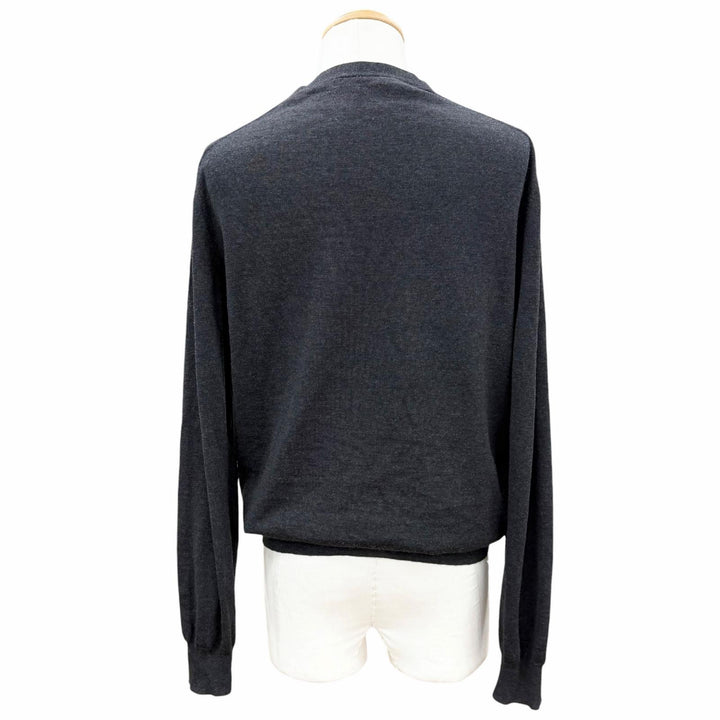 極美品▼PRADA プラダ 2022年製 DNA959 バージンウール100% Vネック ハイゲージニット カーディガン ダークグレー 50 伊製 正規品 メンズ