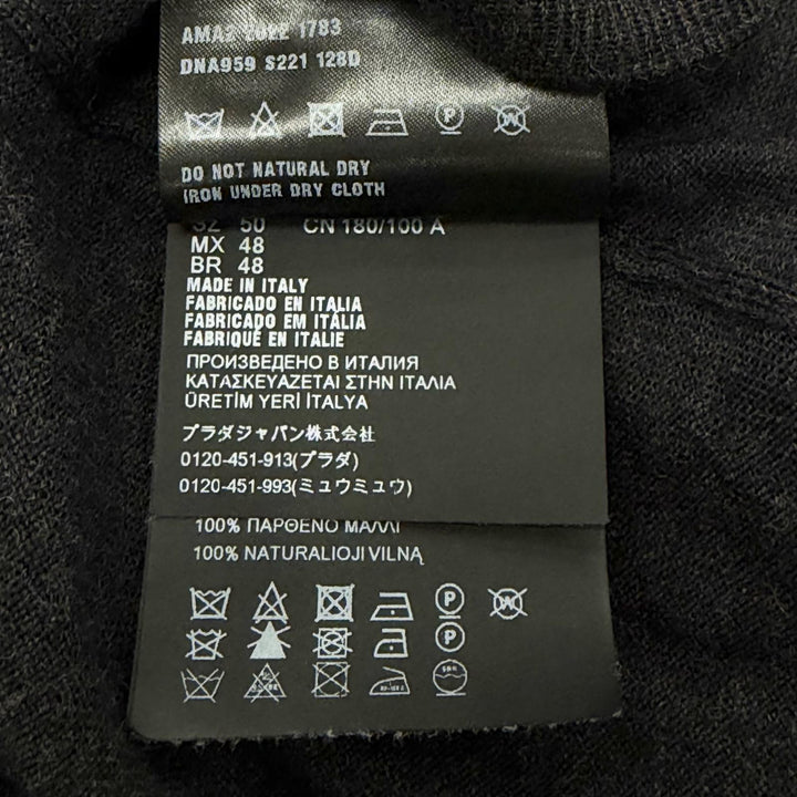 極美品▼PRADA プラダ 2022年製 DNA959 バージンウール100% Vネック ハイゲージニット カーディガン ダークグレー 50 伊製 正規品 メンズ