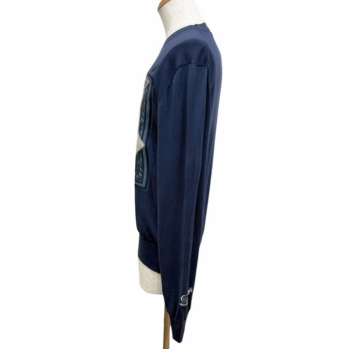 美品□DIOR ディオール オム 143M655AT293 ケニーシャーフ トランプモチーフ 一部シルク 薄手 セーター ネイビー M イタリア製 正規品