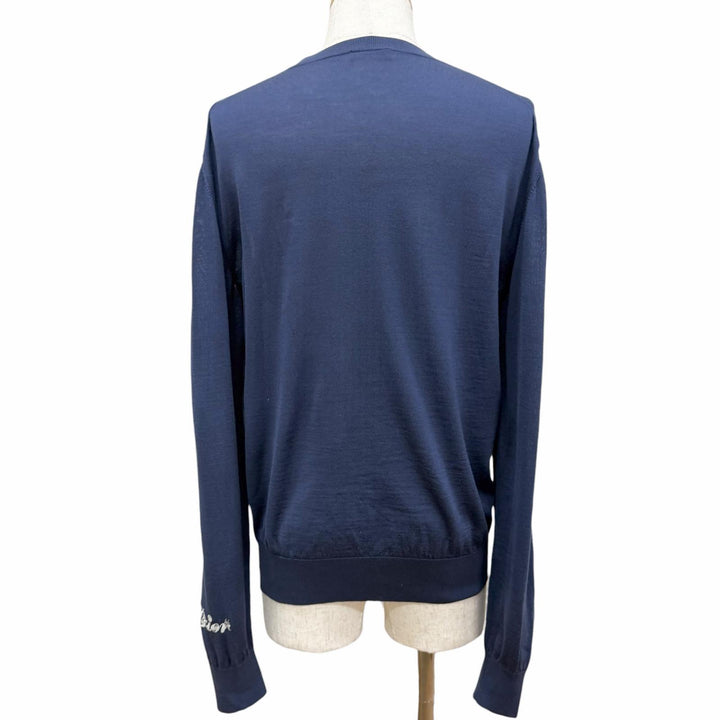 美品□DIOR ディオール オム 143M655AT293 ケニーシャーフ トランプモチーフ 一部シルク 薄手 セーター ネイビー M イタリア製 正規品