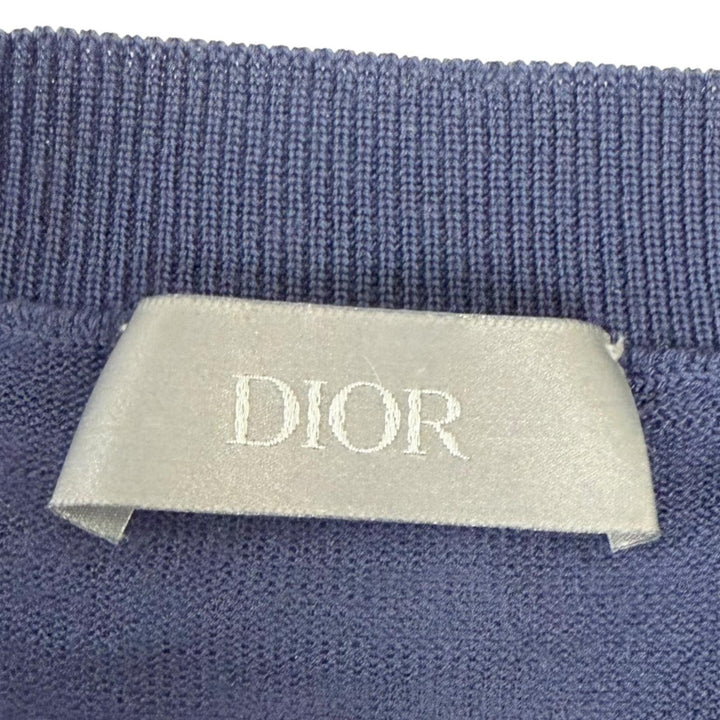 美品□DIOR ディオール オム 143M655AT293 ケニーシャーフ トランプモチーフ 一部シルク 薄手 セーター ネイビー M イタリア製 正規品