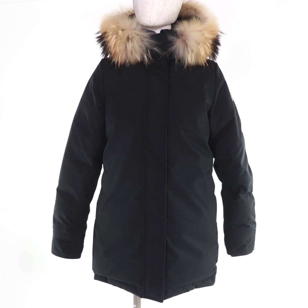 美品☆Pyrenex ピレネックス BORDEAUX ラクーンファー・フード付 ZIP UP ダウンコート ブラック 38 正規品 レディース