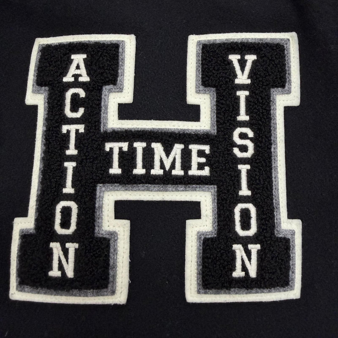 良品▼HYSTERIC GLAMOUR ヒステリックグラマー 02223AB09 ウール90% SEE NO EVIL刺繍 ヴァーシティ レザー 袖革スタジャン M 正規品