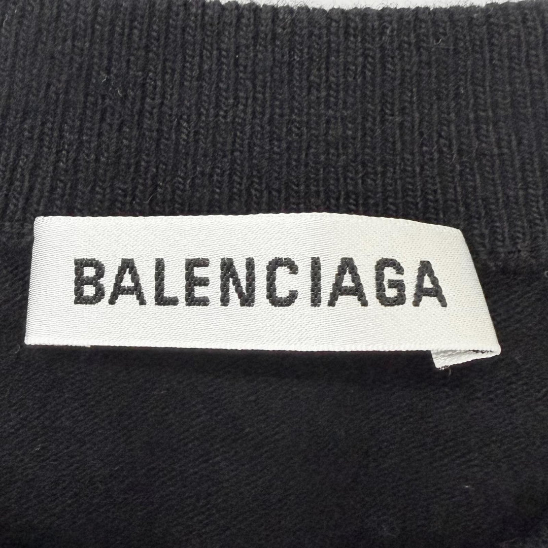 美品□BALENCIAGA バレンシアガ 599888 BBロゴ刺繍 エンブロイダリー クルーネック オーバーサイズ セーター 黒 S イタリア製 正規品